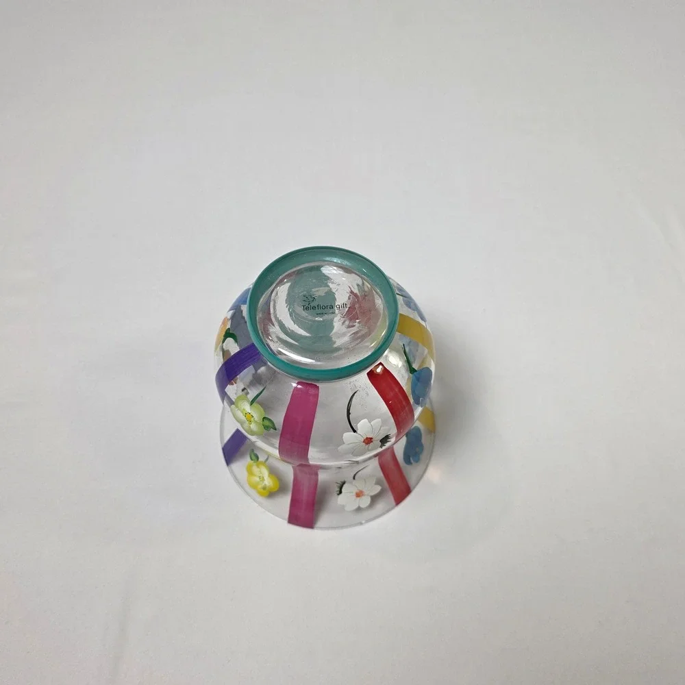 Teleflora Floral Striped Vase Home Decor Multicolor Hand Painted‎ Glass 5.5in
